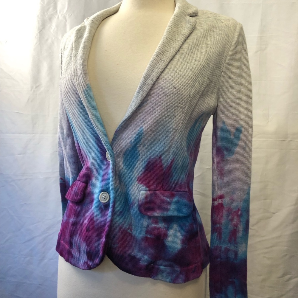 One of one Tie Dye Ice Dyed slim jersey blazer size 4 Whistles purple blue